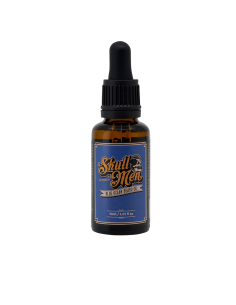 Envase de Skull Men Beard Oil Oceanic 30ml, aceite para barba con aceites esenciales y aroma Blue Ocean.