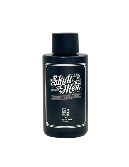 Envase de Skull Men Matte Powder To Wax 25g, polvo transformable en cera para peinado.