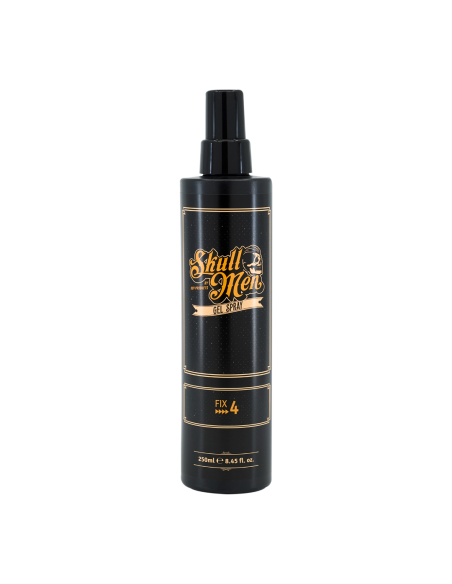 Envase de Skull Men Gel Spray 200ml, gel en spray para peinado con fijación extrafuerte.