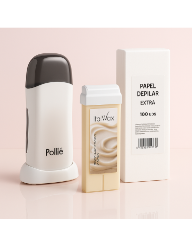 Pack Depilación Roll-On | Cera Italwax + Calentador Pollié + 100 Bandas