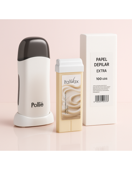 Pack Depilación Roll-On | Cera Italwax + Calentador Pollié + 100 Bandas