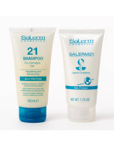 Pack Salerm 21 – Champú Hidratante + Acondicionador Silk Protein 50ml