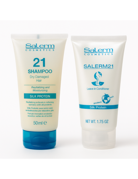 Pack Salerm 21 – Champú Hidratante + Acondicionador Silk Protein 50ml