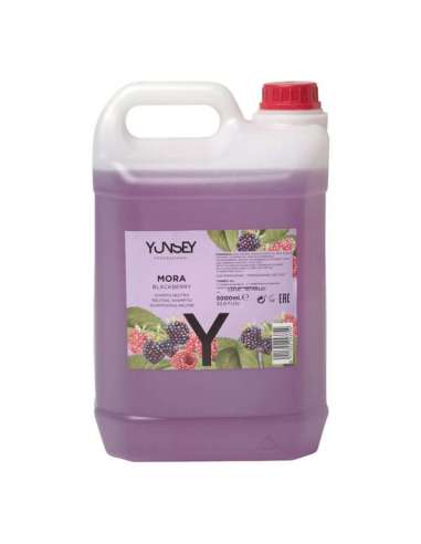 Imagen línea champús aromáticos Yunsey con ocho aromas en envases de 400 ml, 1 L y 5 L sobre fondo blanco