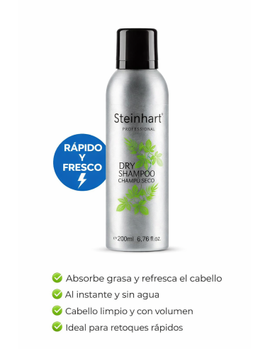 Champú seco Steinhart Dry Shampoo 200ml - spray que elimina grasa y da volumen sin agua