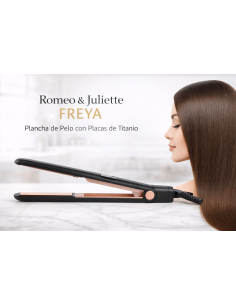 Plancha de pelo Romeo & Juliette Freya con placas de titanio para alisado y brillo