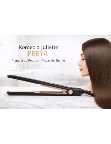 Plancha de pelo Romeo & Juliette Freya con placas de titanio para alisado y brillo