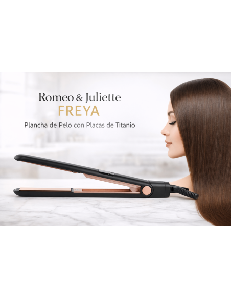 Plancha de pelo Romeo & Juliette Freya con placas de titanio para alisado y brillo